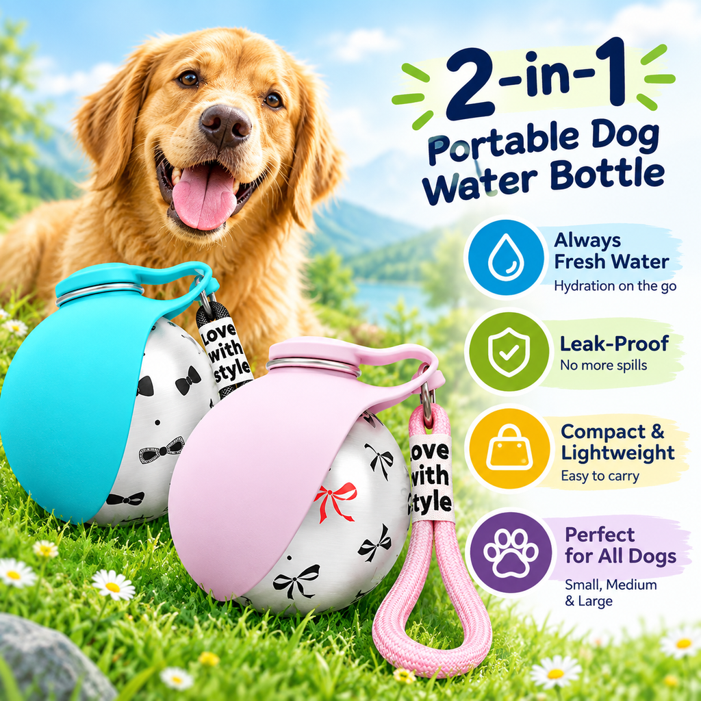 Botella de Agua Portátil de Acero Inoxidable para Perros con Dispensador